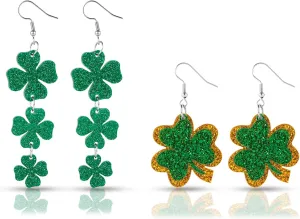 2 Pairs St Patrick's Day Earrings for Women Girls, Shamrock Dangle Earrings Irish Acrylic Clover Earrings Shamrock Drop Earrings Lucky Jewelry Accessories for Irish Festival Gift