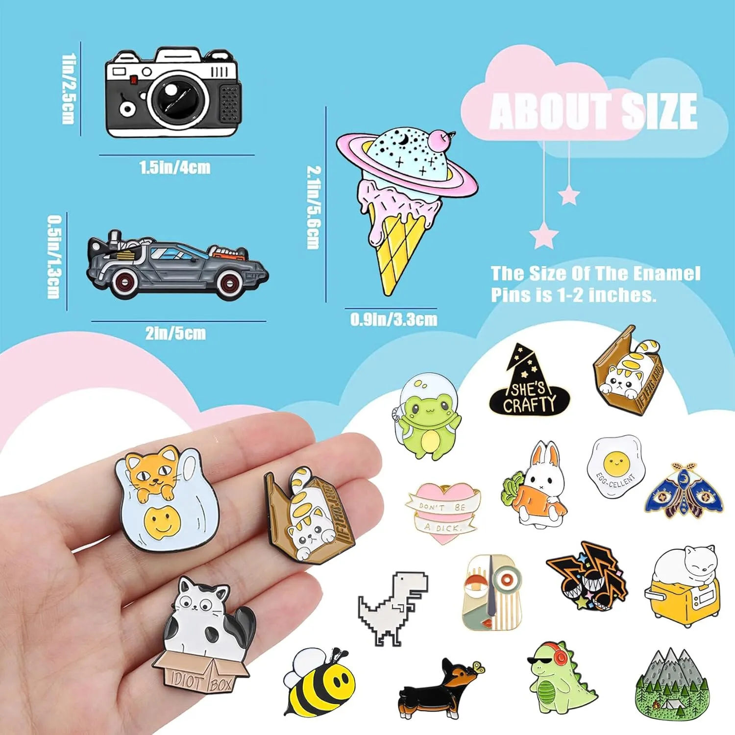 20 50 pcs Enamel Pins Set Cute Pins Bulk for Backpack Hat Jacket Funny Brooches