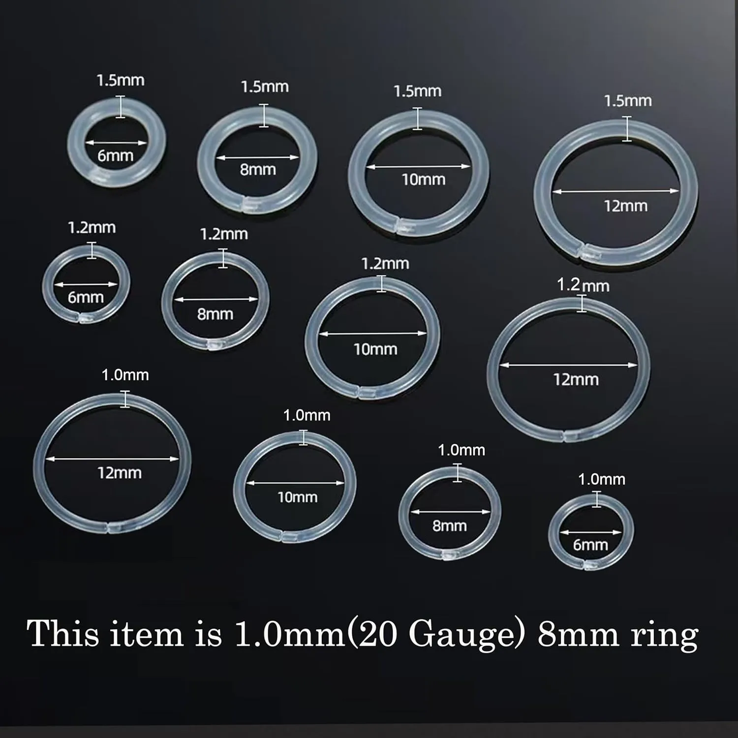 20 Gauge 4 Size Anti-Allergy Unisex Plastic Hoop Ear Retainers, Clear Nose Rings, With Buckle, For Sensitive Ears & Skin