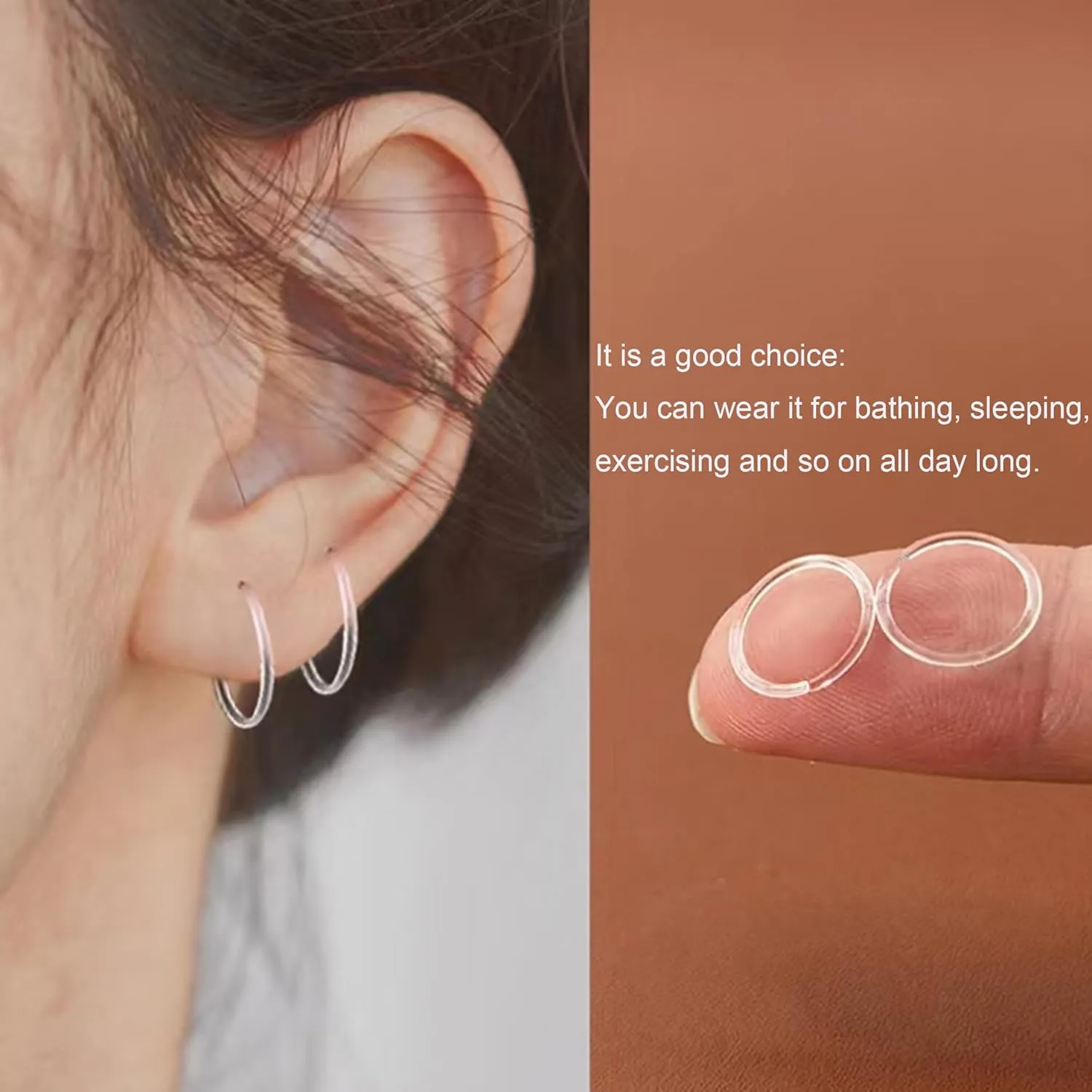 20 Gauge 4 Size Anti-Allergy Unisex Plastic Hoop Ear Retainers, Clear Nose Rings, With Buckle, For Sensitive Ears & Skin