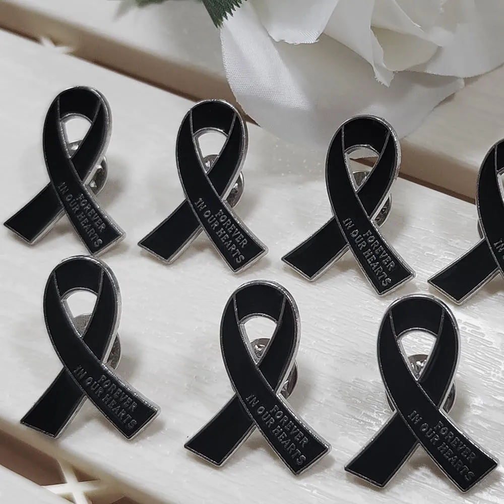 20 Pcs Funeral Ribbon Awareness Pins Memorial Lapel Brooches Forever In Our Hearts For Mourning Event