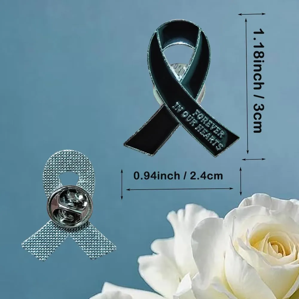 20 Pcs Funeral Ribbon Awareness Pins Memorial Lapel Brooches Forever In Our Hearts For Mourning Event