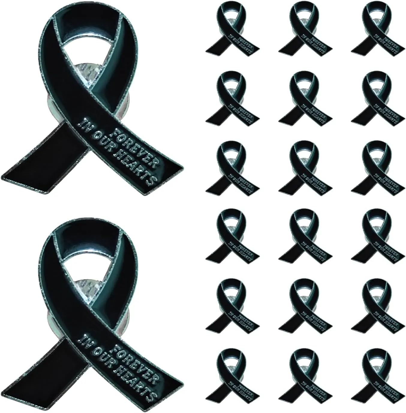 20 Pcs Funeral Ribbon Awareness Pins Memorial Lapel Brooches Forever In Our Hearts For Mourning Event