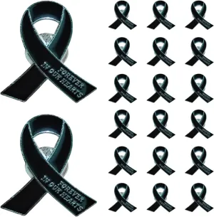 20 Pcs Funeral Ribbon Awareness Pins Memorial Lapel Brooches Forever In Our Hearts For Mourning Event