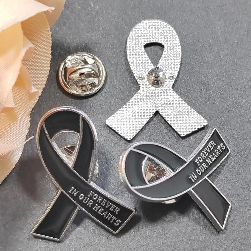 20 Pcs Funeral Ribbon Awareness Pins Memorial Lapel Brooches Forever In Our Hearts For Mourning Event