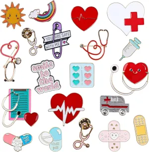 20 Pieces Nurse Enamel Pins Cute Brooch Pins Inspirational Cartoon Lapel Pins Badges Doctor Enamel Pin with Storage Bag for Nurses' Day Christmas Gifts Hat Jacket Bag Decor