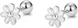 20g Daisy Flower Minimalist Real 925 Sterling Silver Tiny Cute Small Cartilage Stud Earrings for Women Sensitive Ear Floral Piercing Screw Back Hypoallergenic Fashion Jewelry for Daughter 6mm