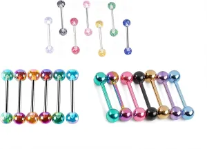20pcs 14G Mix-Color Stainless Steel Straight Barbell Tongue Rings Bars Piercing 5/8" Length Acrylic Glow In Dark Flexible Retainer Body Jewelry For Women Men