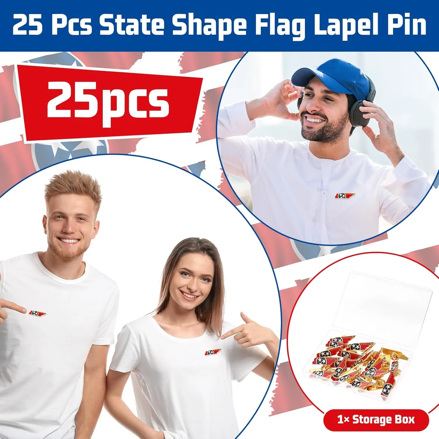 25 Pcs USA State Lapel Pins Bulk Texas California Florida Tennessee South Carolina Patriotic Traveler Souvenir Gifts