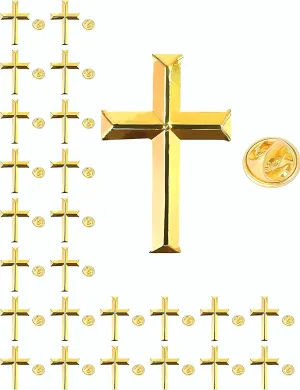 25/50/100pcs small metal golden Religious Christian Cross brooch pin enamel Chaplain Cross lapel pins funeral Church prayer bulk