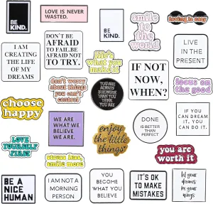 26 PCS Positive Letter Enamel Pins Inspirational Saying Brooch Pins Motivational Phrase Enamel Lapel Badges Positive Saying Enamel Pin Set with Storage Bag for Backpacks Clothing Hats Decor