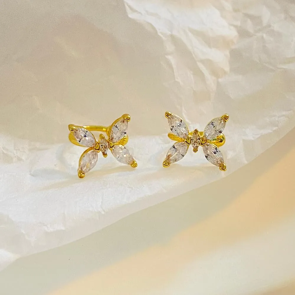 2PCS Butterfly Tassel Zircon Earrings for Women No Piercing Zircon Butterfly Flower Ear Clip Climber Wrap Earrings Fairy Butterfly Ear Clip Cuffs for s Jewelry s