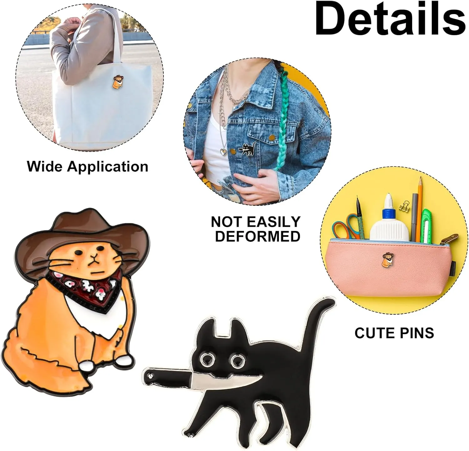2PCS Cat Enamel Pin - Cute Novel Brooches Lapel Pins Animal Decorative Badge for Jacket Hats Backpacks Bags Fits Men Women Boys and Girls