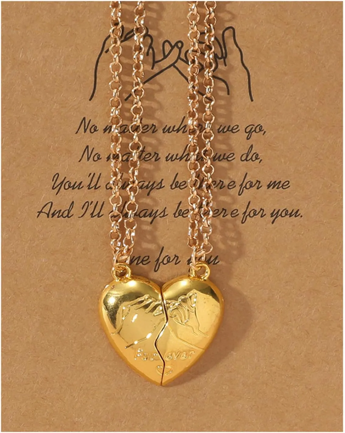 2Pcs Engraved Love Heart Couple Matching Pendant Necklace Set Adjustable Link Chain Peach Pinky Promise Necklace for Women Men Lover Jewelry Birthday Graduation Gift