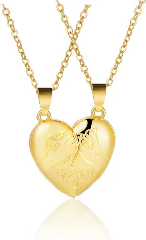 2Pcs Engraved Love Heart Couple Matching Pendant Necklace Set Adjustable Link Chain Peach Pinky Promise Necklace for Women Men Lover Jewelry Birthday Graduation Gift