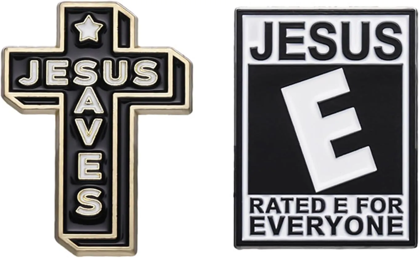 2pcs Jesus Cross Pin,Hat Jacket Enamel Pins Jesus Pins for Backpacks Jesus Saves Lapel Pin i Love Christian Pins for Backpacks Decoration Cross Brooch For Women