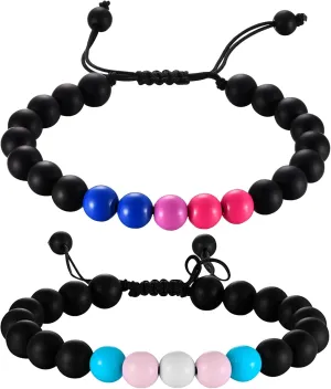 2pcs Men Women Black Onyx Acrylic Colorflul Beaded Bracelet Friendship Jewerly Unique Delicate Jewelry Accessories