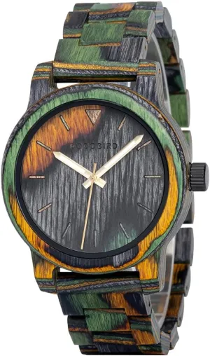 2win Men's Colorful Wooden Watches Casual Handmade Unique Quartz Couple Wristwatch Anniversary Watch Gift for Men Women (Wooden Strap)
