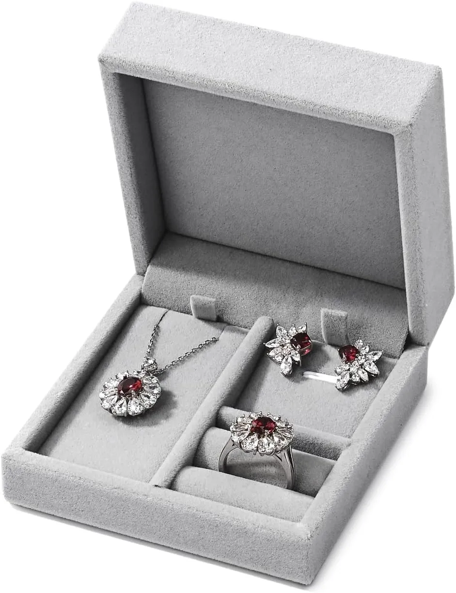 3 in 1 Velvet Jewelry Set Gift Box Earring Gift Box Ring Necklace Boxes Small Jewelry Storage Boxes for Travel Birthday Mother's Day Valentine's Day Gifts(Grey)