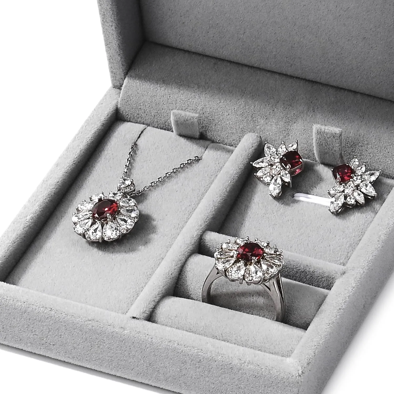 3 in 1 Velvet Jewelry Set Gift Box Earring Gift Box Ring Necklace Boxes Small Jewelry Storage Boxes for Travel Birthday Mother's Day Valentine's Day Gifts(Grey)