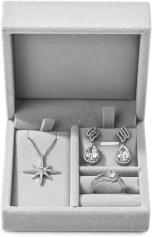 3 in 1 Velvet Jewelry Set Gift Box Earring Gift Box Ring Necklace Boxes Small Jewelry Storage Boxes for Travel Birthday Mother's Day Valentine's Day Gifts(Grey)