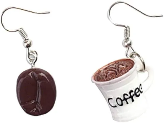 3 Pairs Funny Dangle Earrings Asymmetric Dangle Earrings Cute Coffee Beans Dangle Earrings Coffee Cup Dangle Earrings for Women Valentine's Day