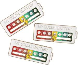 3 Pcs Social Battery Pins - My Social Battery Slider Pin& Lapel Enamel Pins, Mood Pins for Backpacks, Hats, Bags, Scarves, Clothing.(White dianchi