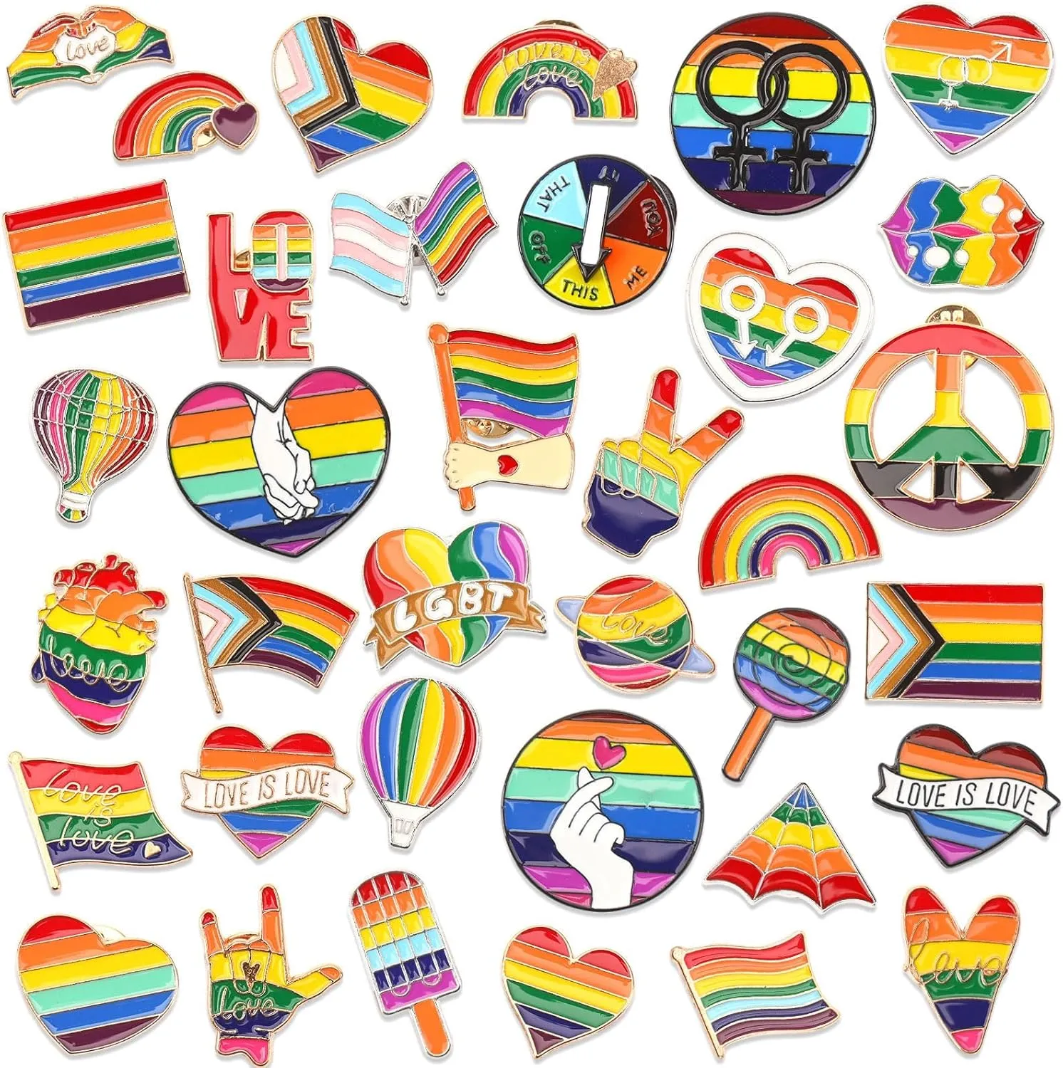 36 Pcs Pride Enamel Pins Bulk Rainbow LGBT Lapel Pins Gay Pride Heart Flag Brooch Pins Badge for Clothes Bags Backpack Hat Jacket Decoration