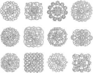 36 Pieces Wedding Bouquet Brooches for Women Fashion, Rhinestone Bulk Flower Brooch Pins for Crafts