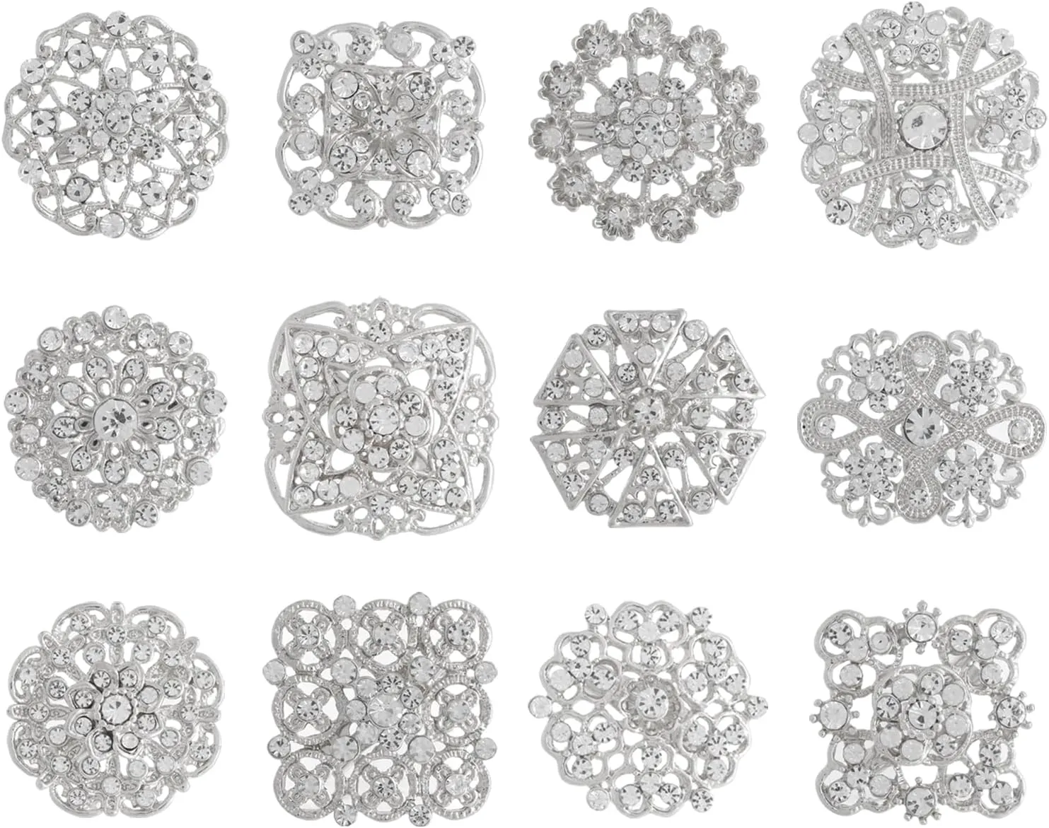36 Pieces Wedding Bouquet Brooches for Women Fashion, Rhinestone Bulk Flower Brooch Pins for Crafts