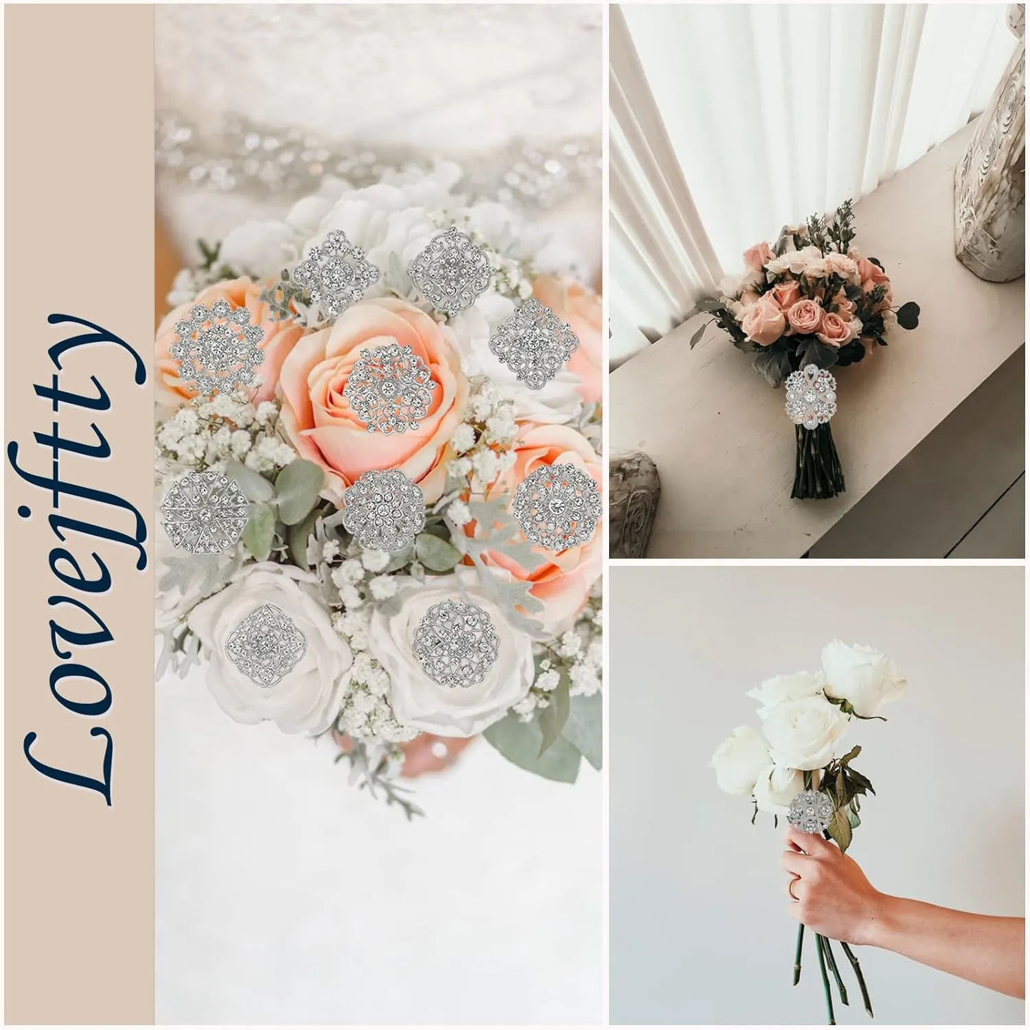36 Pieces Wedding Bouquet Brooches for Women Fashion, Rhinestone Bulk Flower Brooch Pins for Crafts