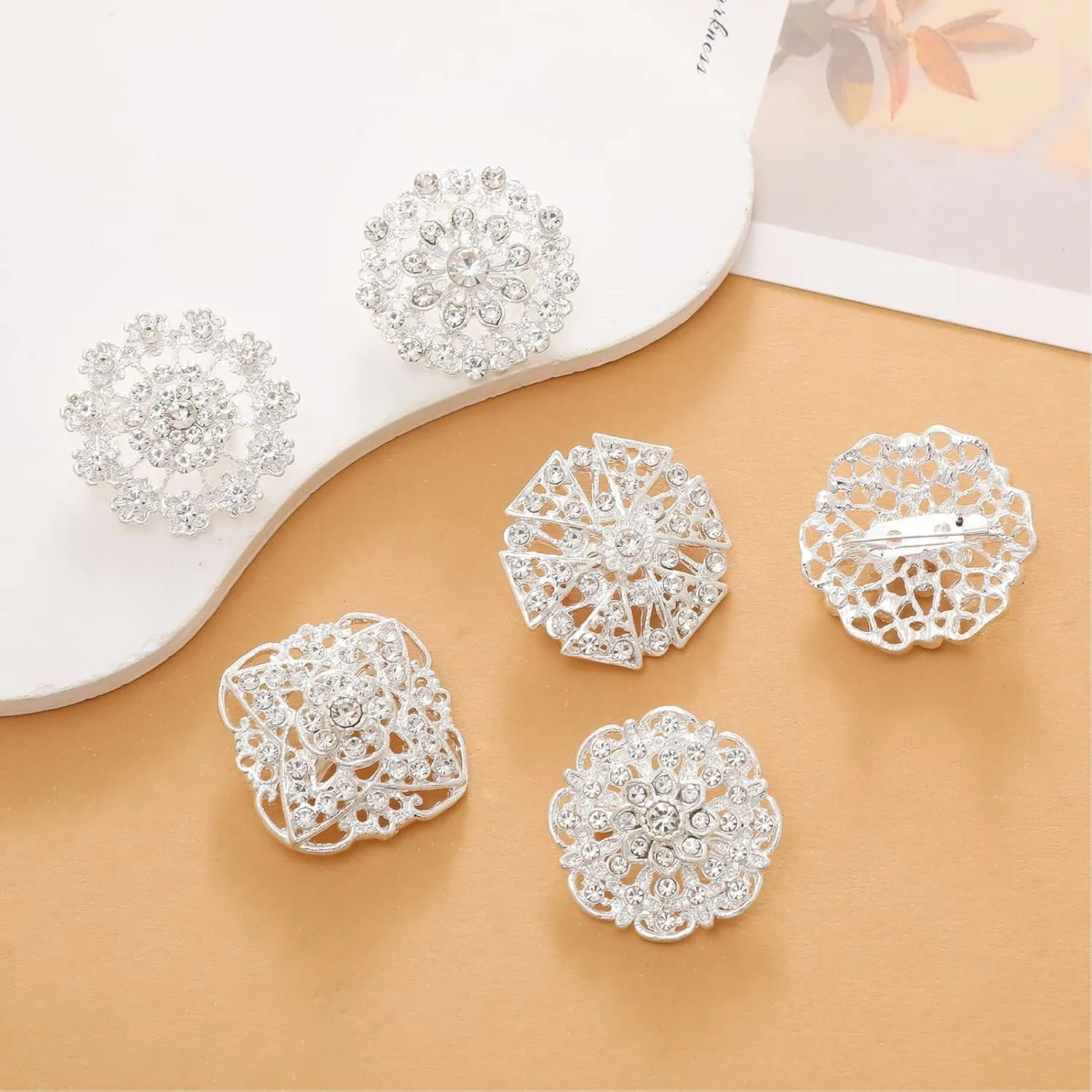 36 Pieces Wedding Bouquet Brooches for Women Fashion, Rhinestone Bulk Flower Brooch Pins for Crafts