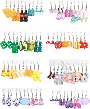 40 Pairs Quirky and Cute Earrings for Women - Dangling Animals, Mushrooms, and More!