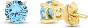 4MM Round Shaped Simulated Birthstone Stud Earrings Prong Setting Push Back Earrings In 14K Gold Over Sterling Silver (0.5 Ct), Jewelry Gift For Her