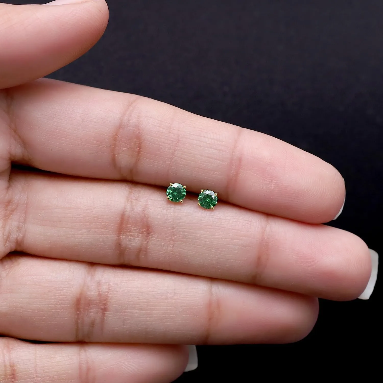 4MM Round Shaped Simulated Birthstone Stud Earrings Prong Setting Push Back Earrings In 14K Gold Over Sterling Silver (0.5 Ct), Jewelry Gift For Her