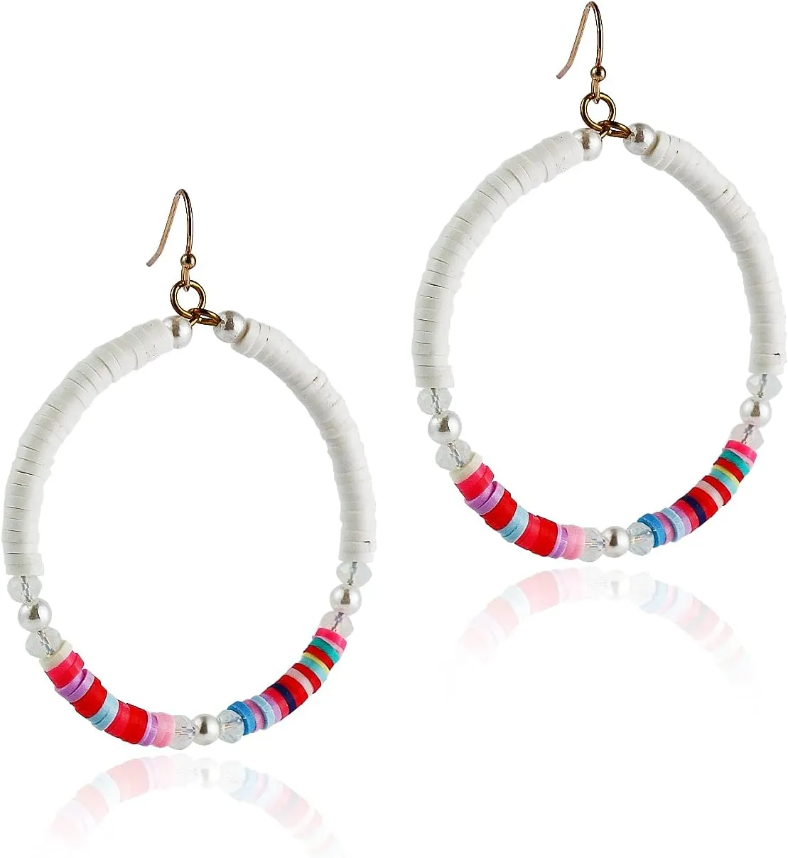 4pairs Boho Surfer Heishi Beaded Round Drop Dangle Earrings Set African Vinyl Disc Colorful Hoop Summer Lightweight Handmade Bohemian Beach Jewelry
