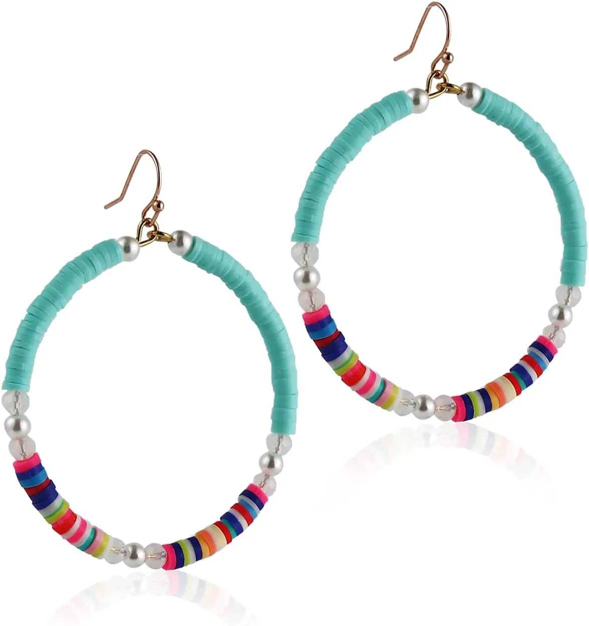 4pairs Boho Surfer Heishi Beaded Round Drop Dangle Earrings Set African Vinyl Disc Colorful Hoop Summer Lightweight Handmade Bohemian Beach Jewelry