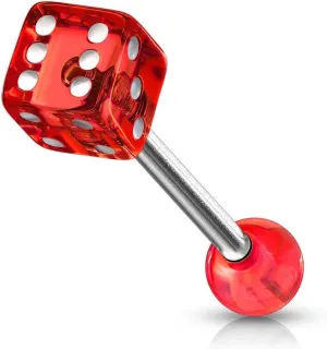 5 Mm Acrylic Dice Ball On Surgical Steel Barbells Tongue Rings Red Body Piercing Unique Jewelry For Women Delicate Design
