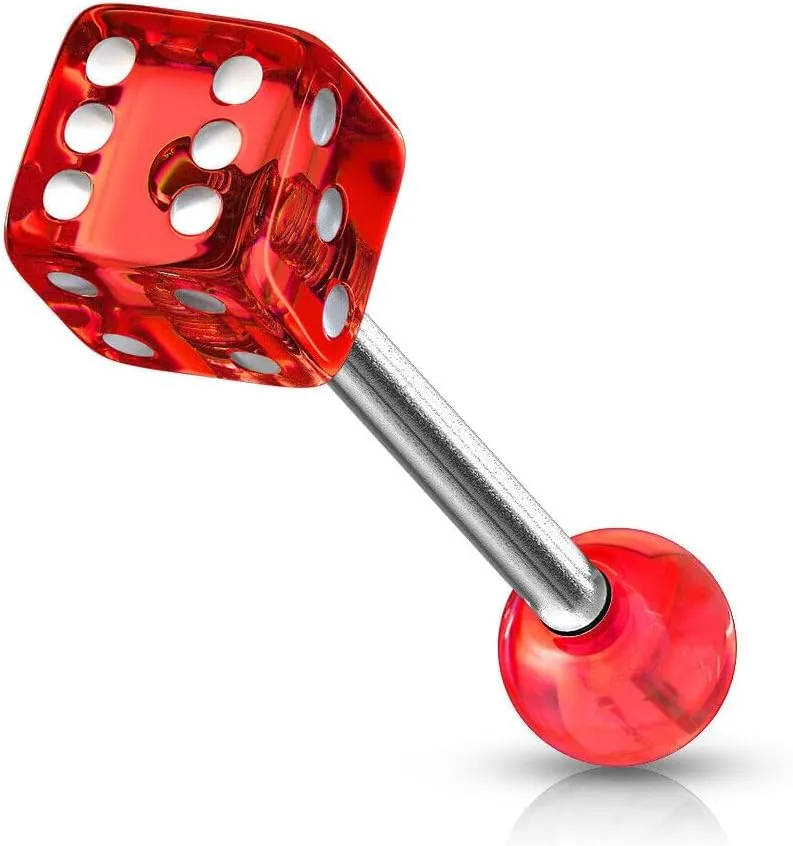 5 Mm Acrylic Dice Ball On Surgical Steel Barbells Tongue Rings Red Body Piercing Unique Jewelry For Women Delicate Design