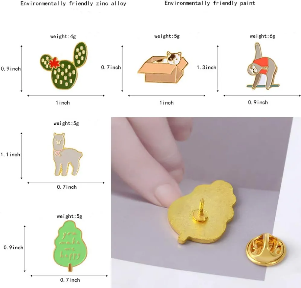 5 Pcs Cute Enamel Lapel Pins Set Cartoon Animal Plant Fruits Foods Brooches Pin Badges for Clothing Bags Backpacks Jackets Hat DIY