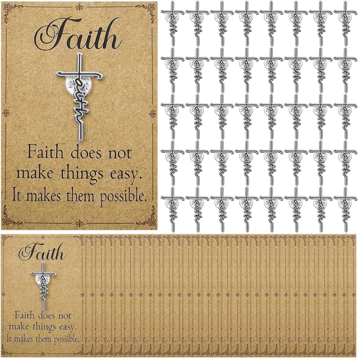 50 Pcs Faith Cross Hard Enamel Pin Gifts Christian Badge Brooch with Cards Religious Lapel Pin Inspiration Enamel Lapel Metal Badge Brooch Appreciation Religious Gifts for Backpacks Jackets
