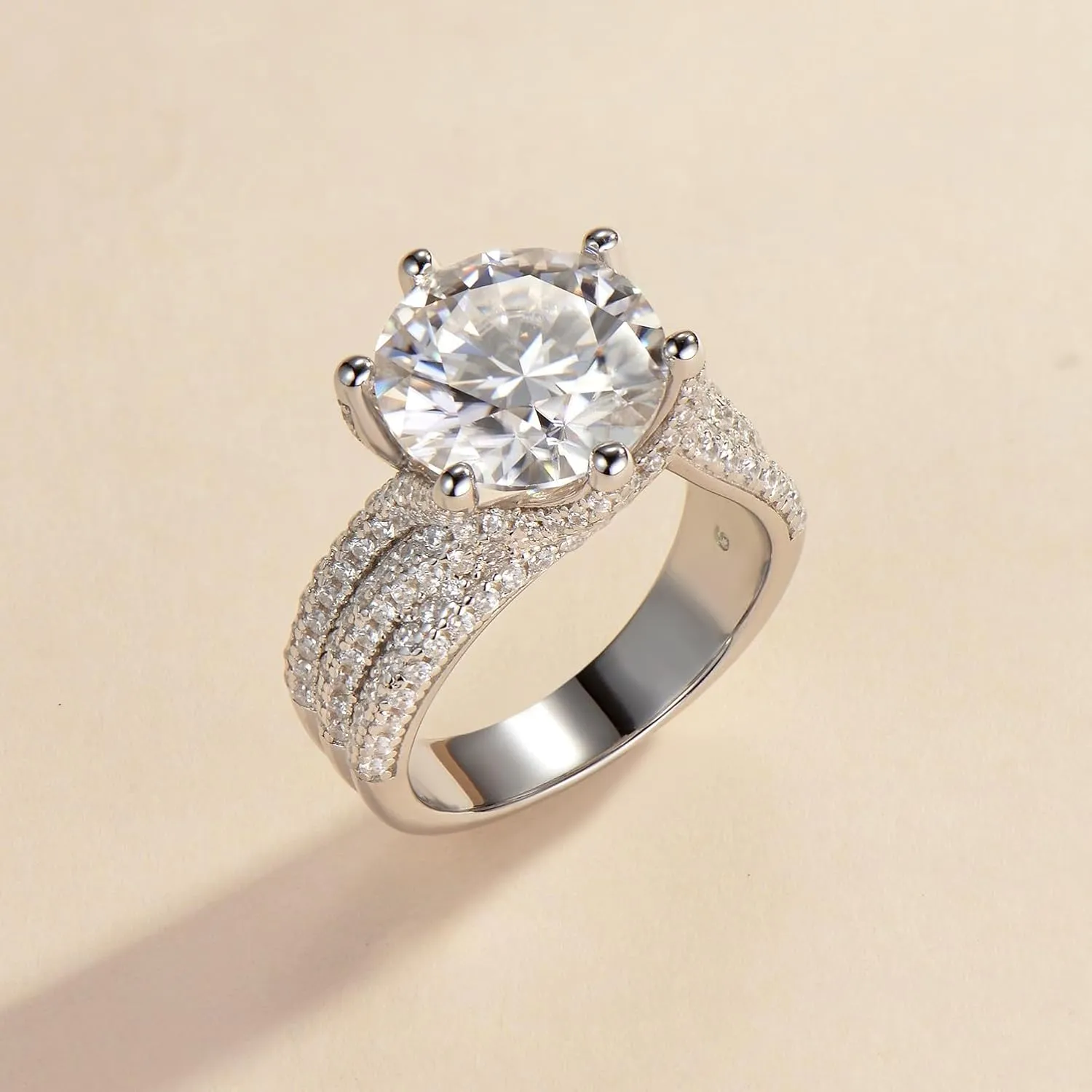5ct Moissanite Engagement Ring for Women, 11MM Center Stone, D Color VVS1 Round Moissanite Wedding Promise Proposal Ring for Women Her, Anniversary Luxurious Bridal Gift