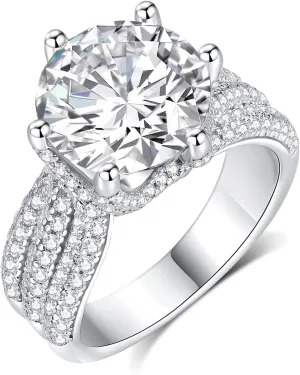 5ct Moissanite Engagement Ring for Women, 11MM Center Stone, D Color VVS1 Round Moissanite Wedding Promise Proposal Ring for Women Her, Anniversary Luxurious Bridal Gift