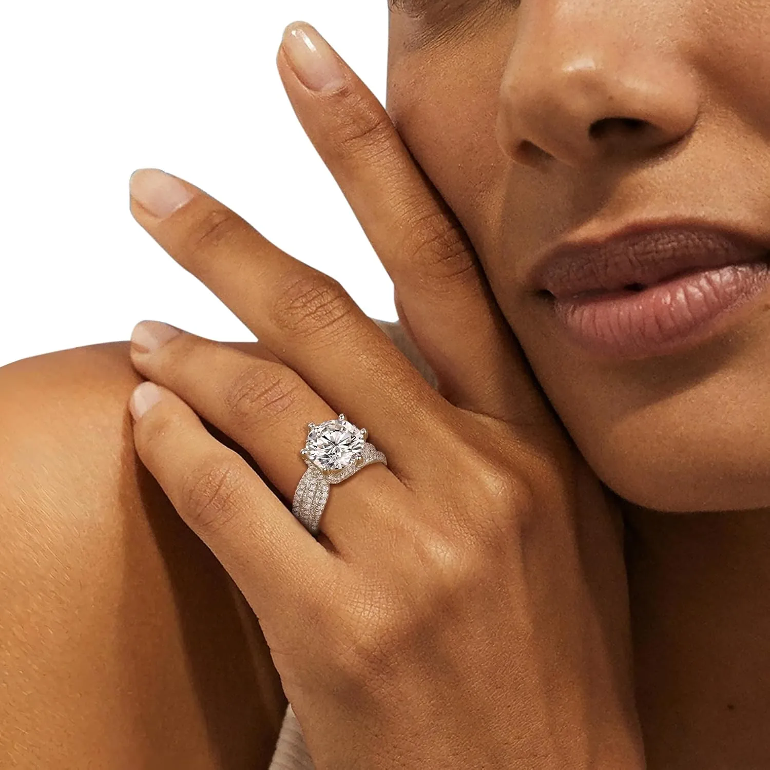 5ct Moissanite Engagement Ring for Women, 11MM Center Stone, D Color VVS1 Round Moissanite Wedding Promise Proposal Ring for Women Her, Anniversary Luxurious Bridal Gift