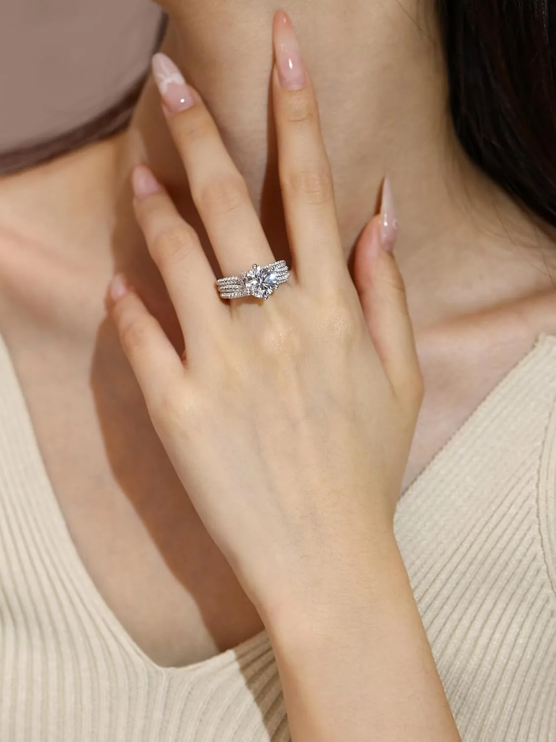 5ct Moissanite Engagement Ring for Women, 11MM Center Stone, D Color VVS1 Round Moissanite Wedding Promise Proposal Ring for Women Her, Anniversary Luxurious Bridal Gift