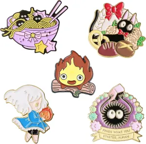 5Pcs Cute Enamel Anime Pins,Kawaii Enamel Pins for Backpacks,Funny Cat Fire Soot Sprites Girl Boy Cantoon Lapel Badges Pin Bulk Set Brooch Button Aestheic Pins for Bag, Jacket,Kids,Festival Present