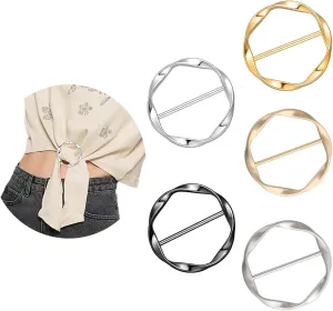 5PCS large Silk Scarf Ring Clip T-shirt Tie Clips for Women scarf rings and slides Fashion Metal Circle Buckles for Women's Clothing shirt clips Versatile Clothing Wrap Holders with Round Circle