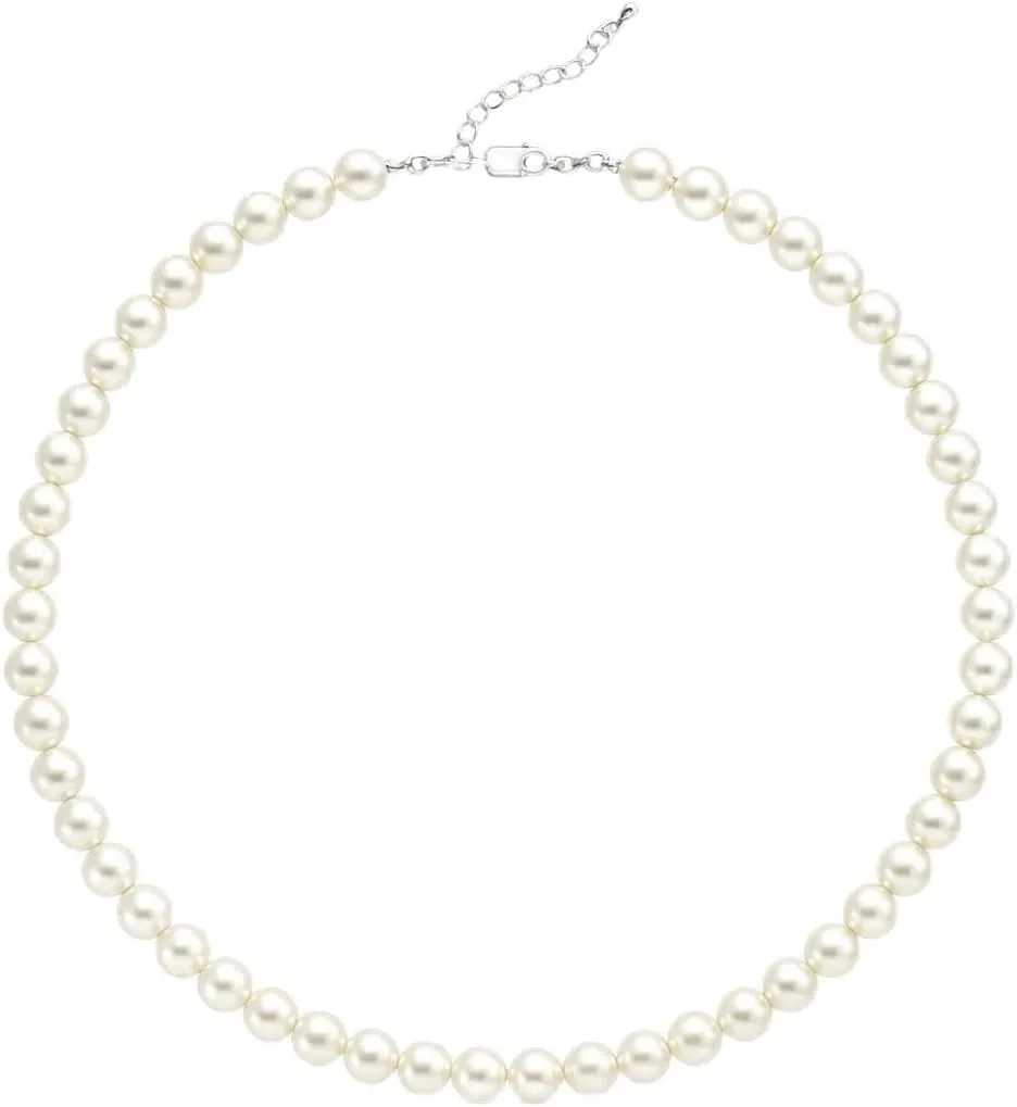 6MM Pearl Necklaces for Women, Dainty Round Imitation Pearl Choker Necklace 16   2 Inch Extenders for Women, Pearl Silver Necklace Costume Jewelry Set Bridesmaid Gifts for Women
