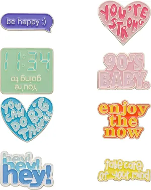 8 Pack Fashion Colorful English Sentence Brooches Pins Set Cute Enamel English Letters Lapel Pin Brooch Badges Jewelry Set for Men Women Girl