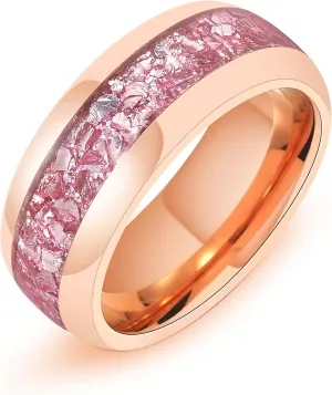 8mm Black Gold or Rose Gold Plated Tungsten Rings for Men - Eternity Pink/Green/Red Birthstone Mens Tungsten Wedding Bands with Gold Foil Leaf - Unique Gothic Daily Wear Promise Rings for Him Size 7-14